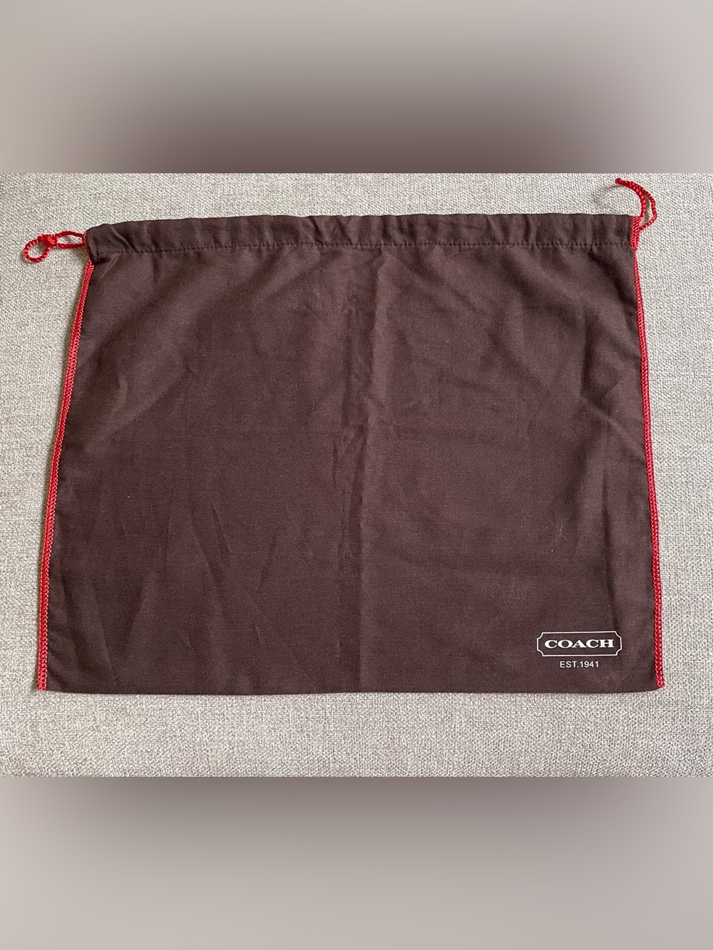 Coach Brown Red Drawstring Stitching 16” x 13” Protective Storage Dust Bag